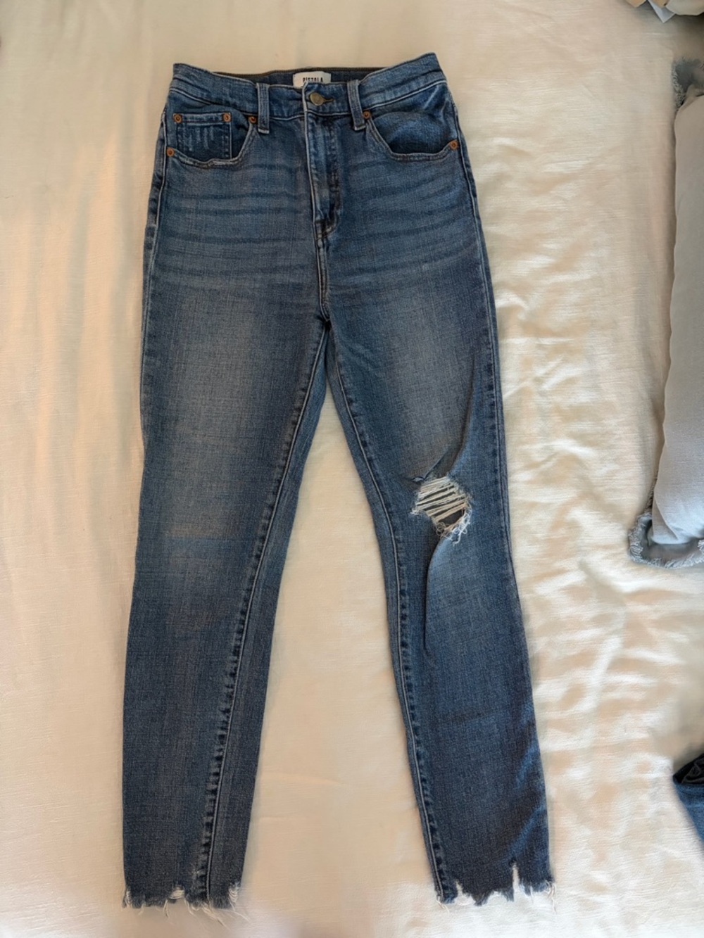 pistola High-Rise Distressed Skinny Jeans in Medium Blue